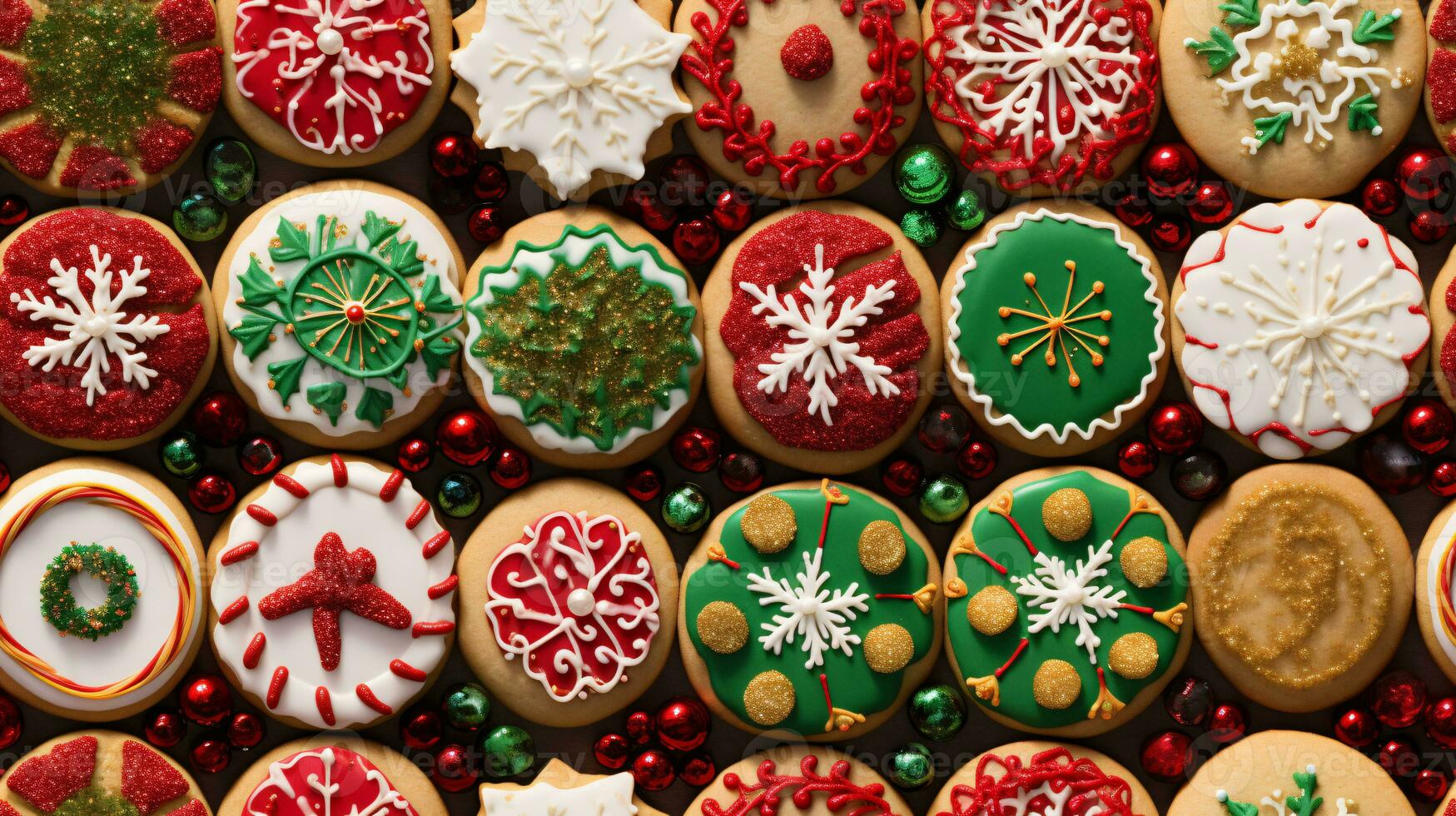 ai generative Seamless pattern of realistik Christmas cookies with decoration photo