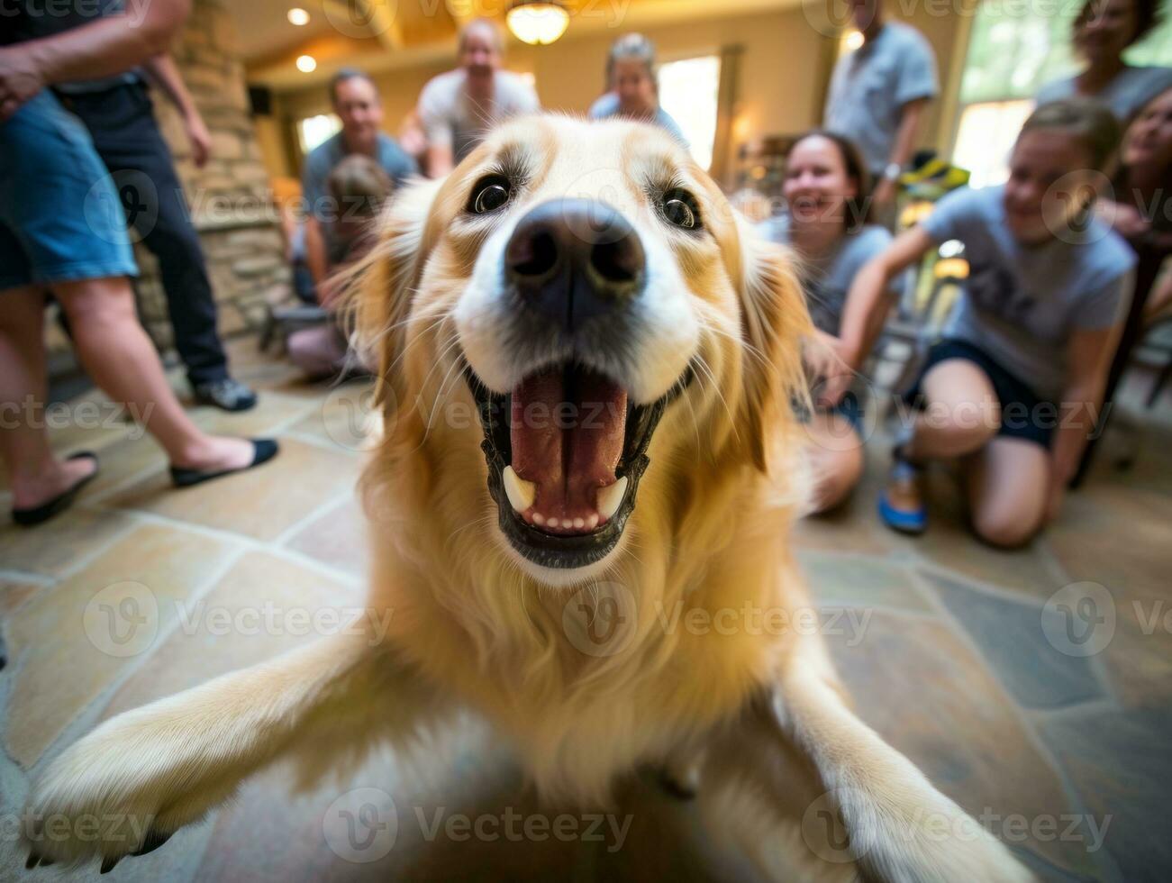 Content dog enjoying in the living room floor AI Generative photo