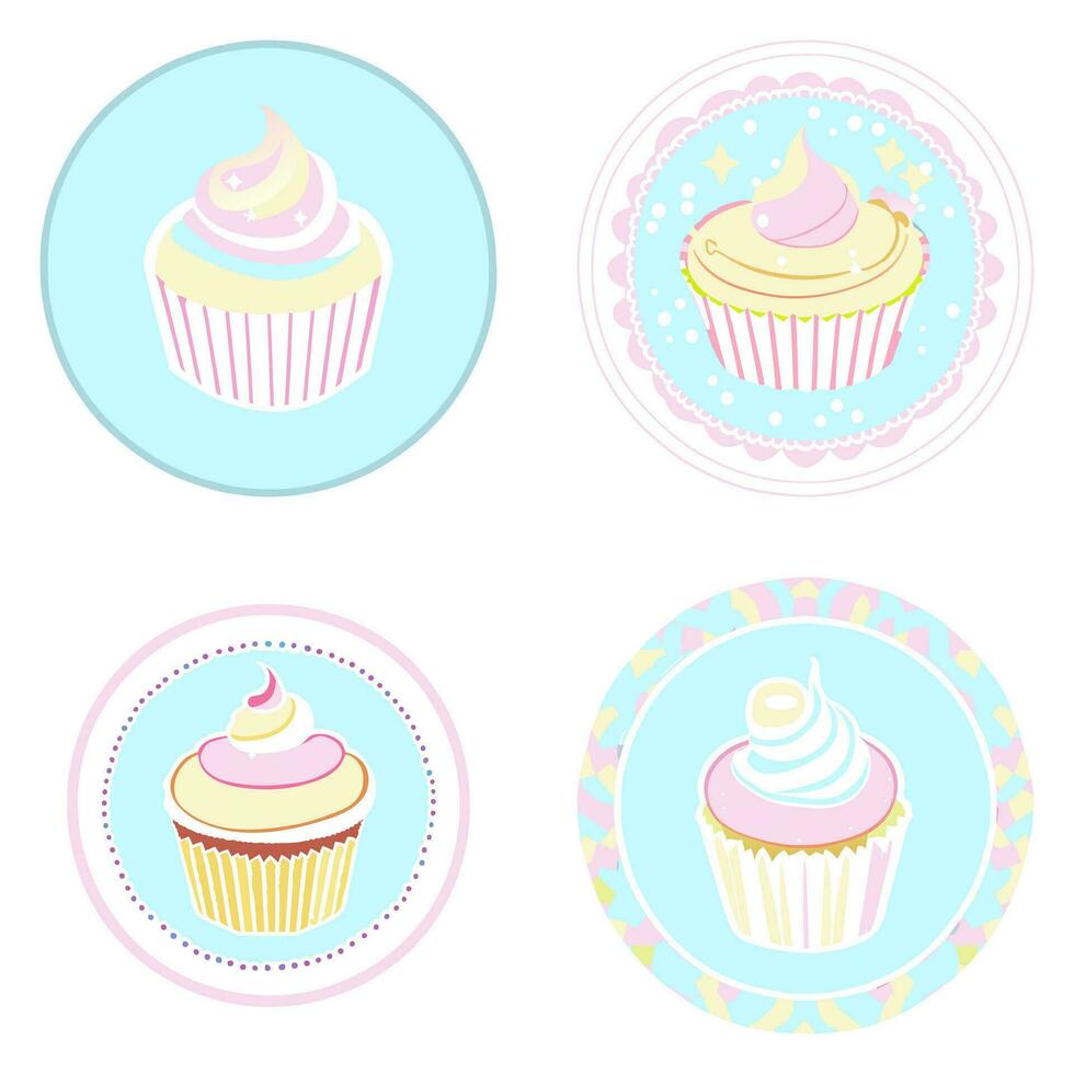 Set of Cute Cupcake dessert sweet bakery bright isolated vector