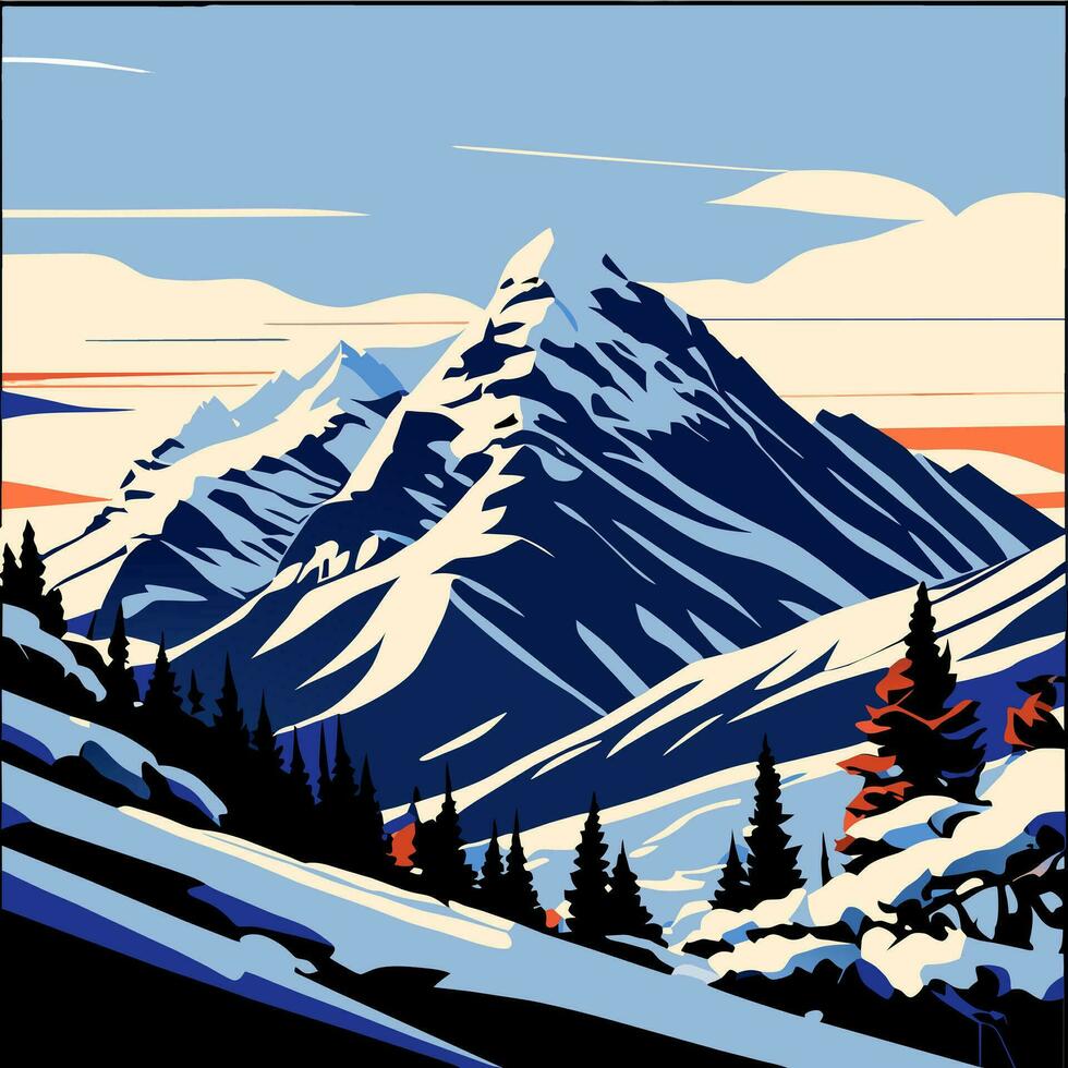 Winter night time snowy mountains high landscape vector