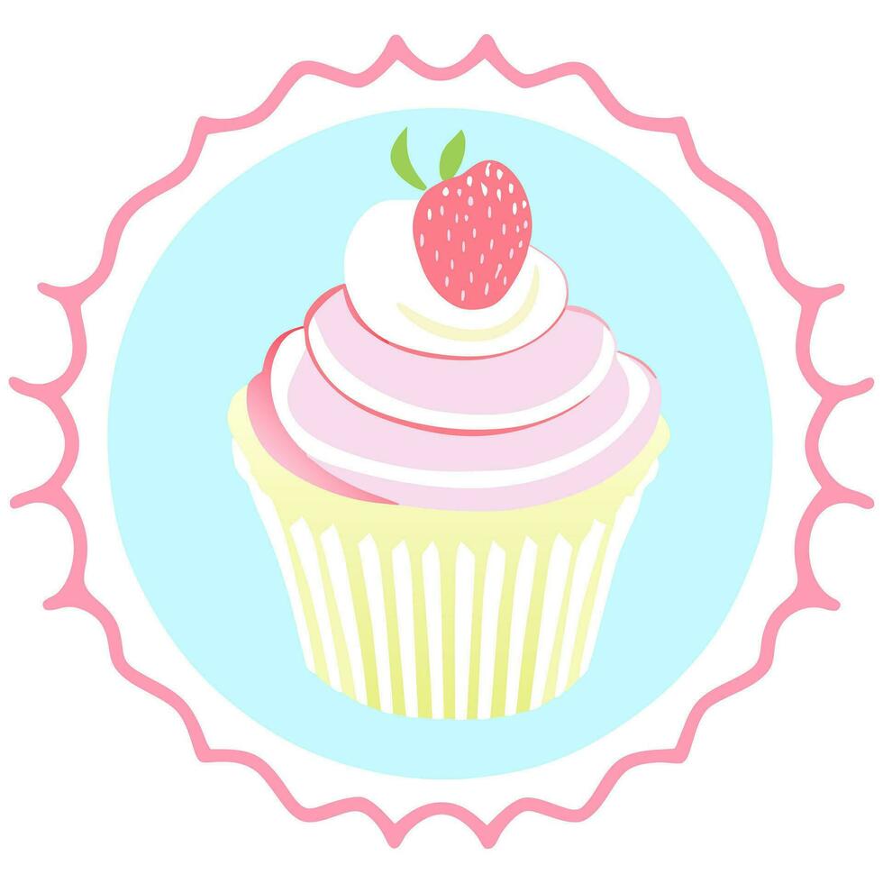 magdalena fresa postre dulce panadería brillante aislado ilustración vector