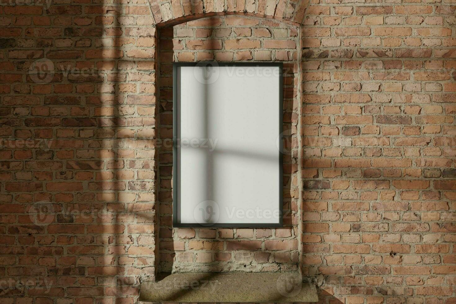 Empty canvas vertical frame in loft interior photo