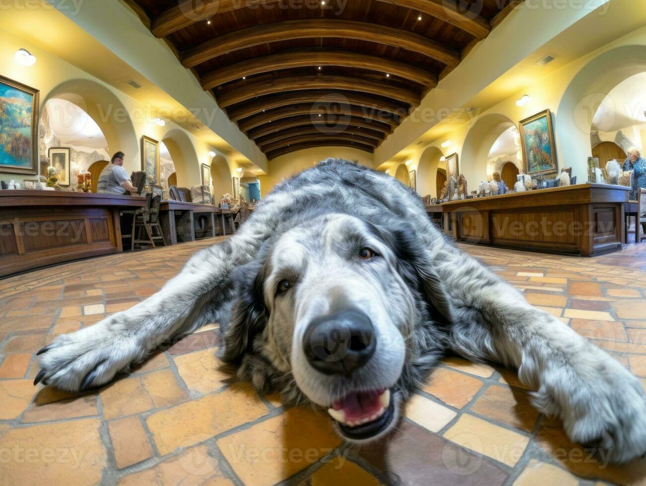 Content dog enjoying in the living room floor AI Generative photo