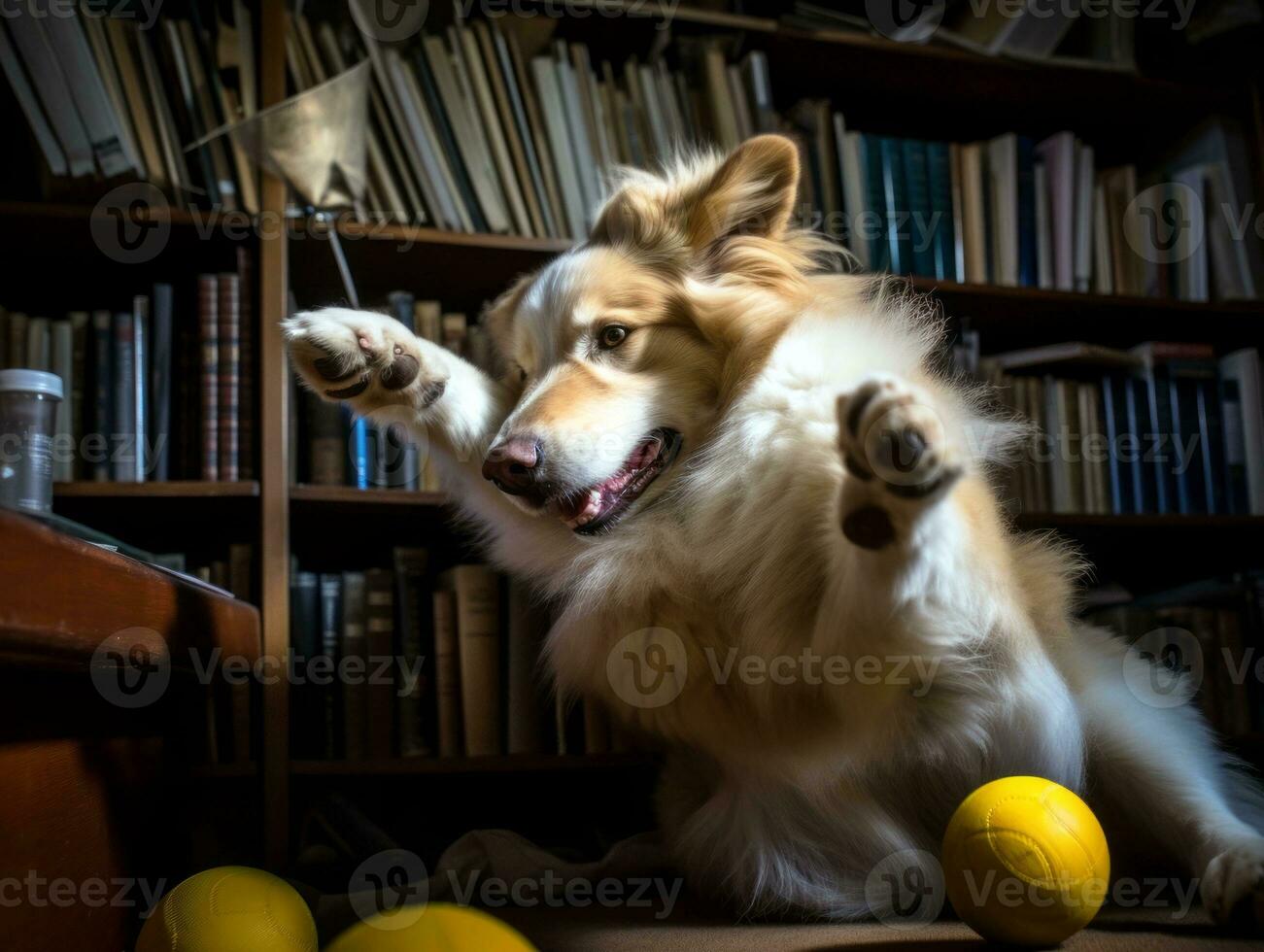 Content dog enjoying in the living room floor AI Generative photo
