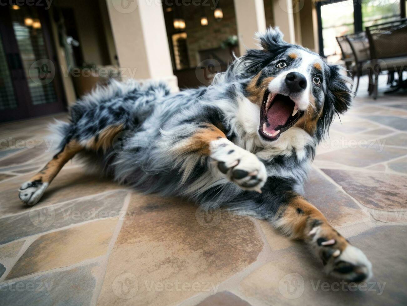 Content dog enjoying in the living room floor AI Generative photo