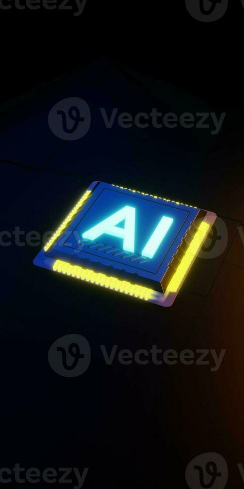 Yellow and blue chip with artificial intelligence sign 3d render photo