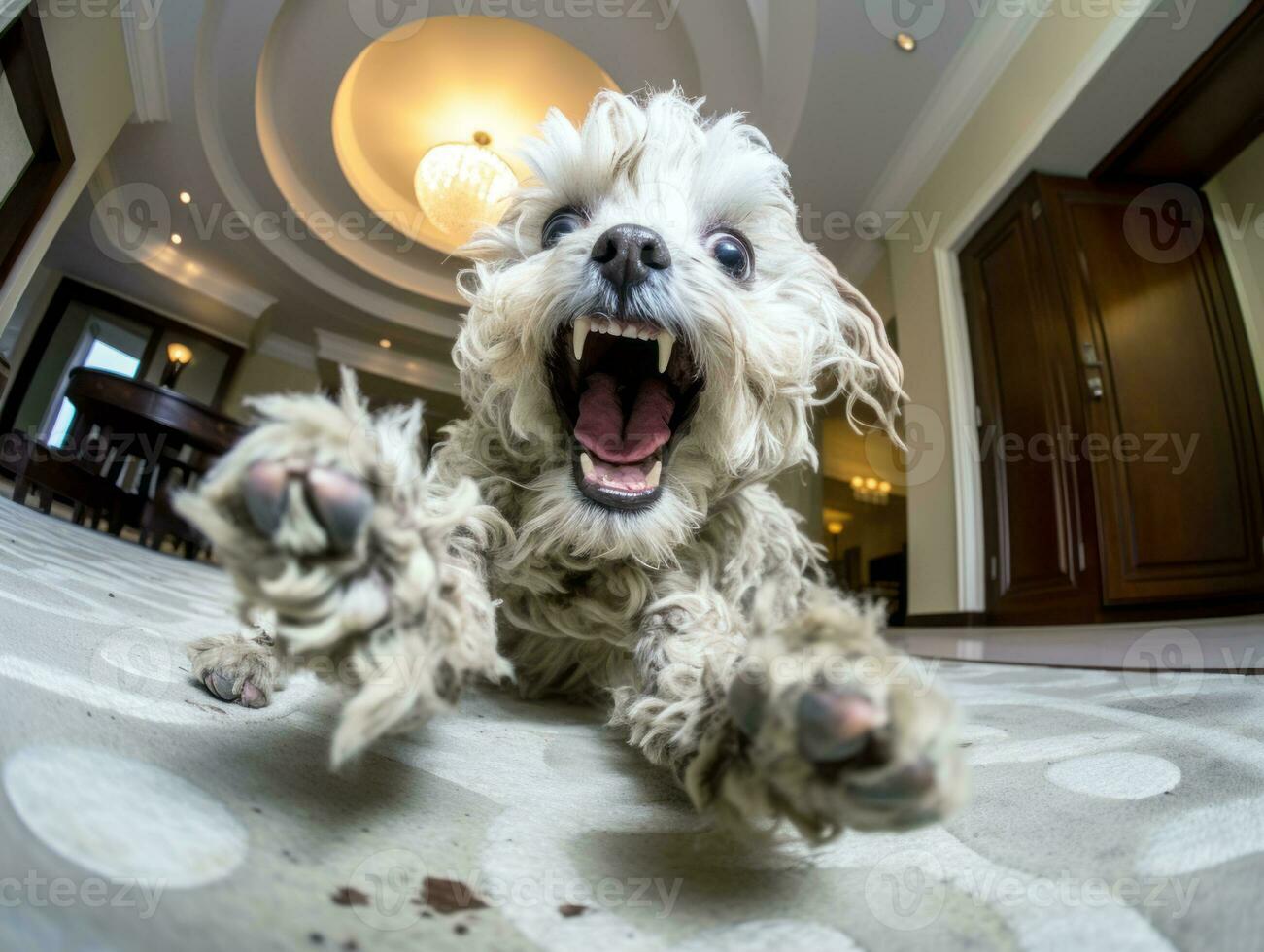 Content dog enjoying in the living room floor AI Generative photo
