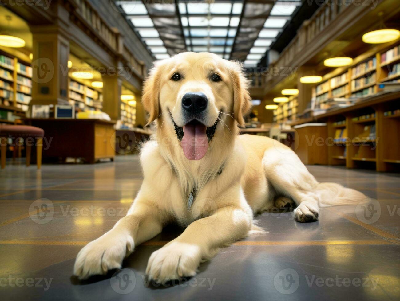 Content dog enjoying in the living room floor AI Generative photo