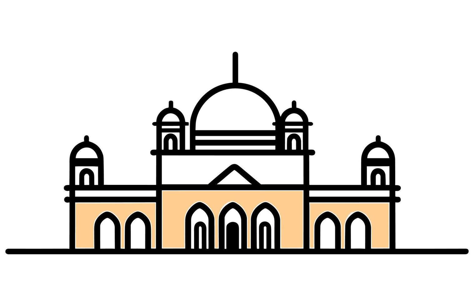 Outline Delhi India City Skyline with Historic Buildings Isolated on White. New Delhi skyline India city buildings vector line.