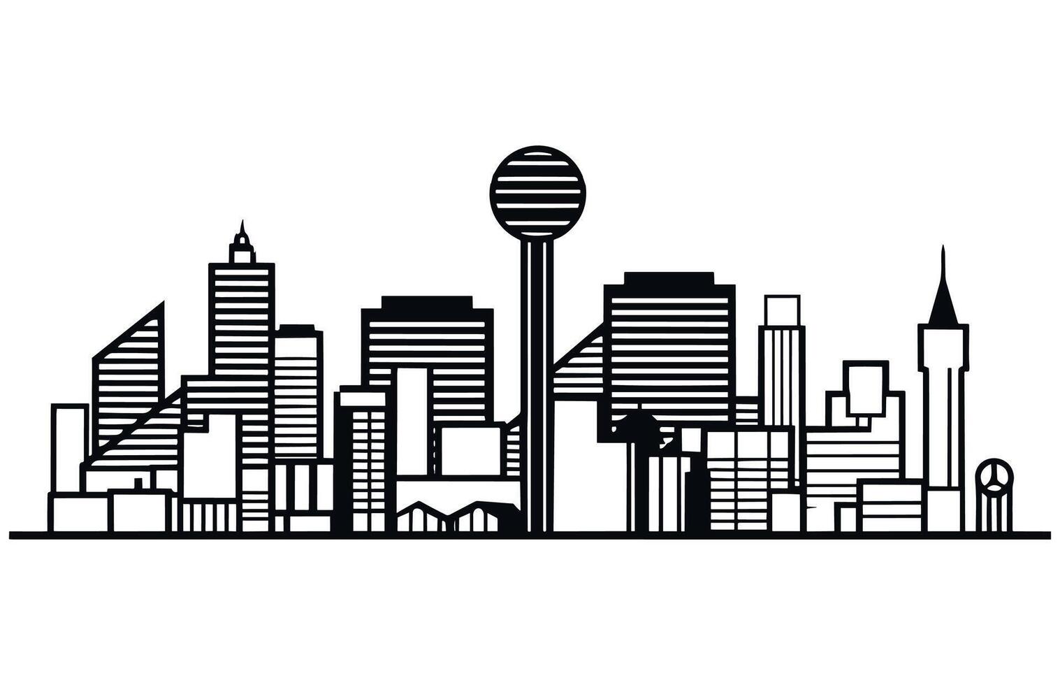 Dallas city vector sketch landscape line illustration skyline.