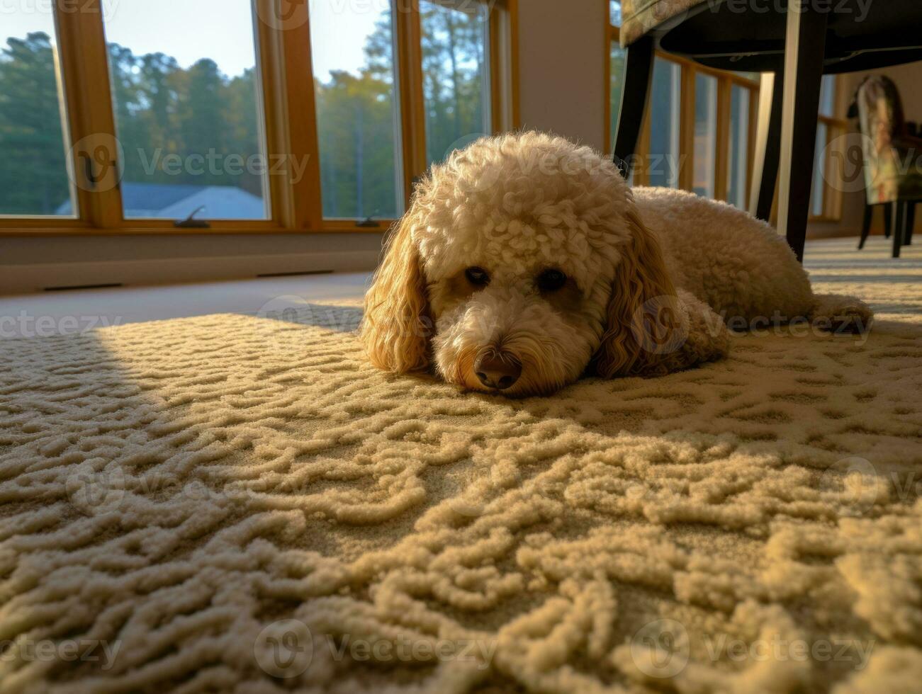 Content dog enjoying in the living room floor AI Generative photo