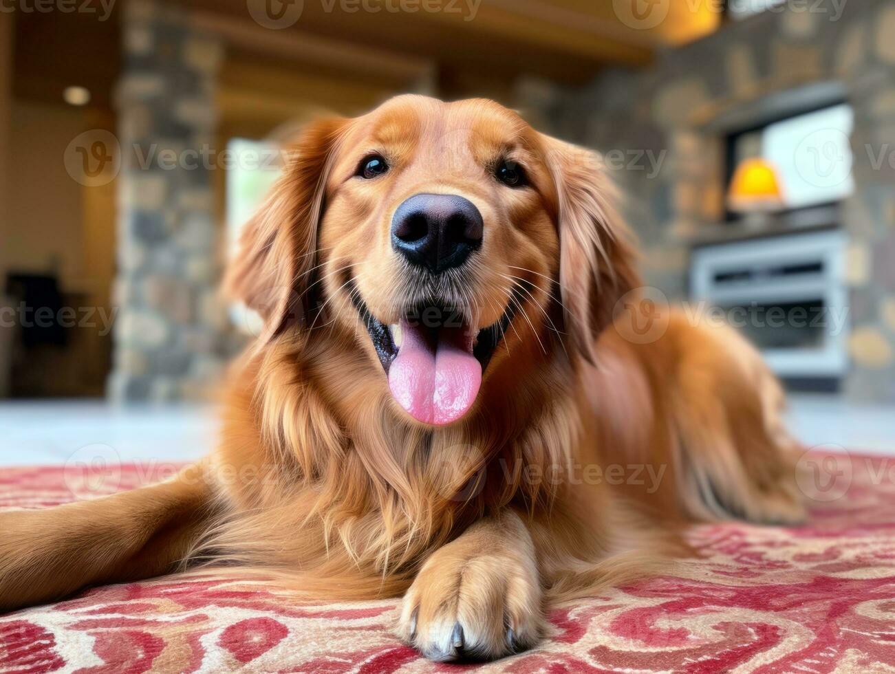 Content dog enjoying in the living room floor AI Generative photo