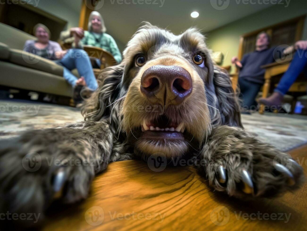 Content dog enjoying in the living room floor AI Generative photo