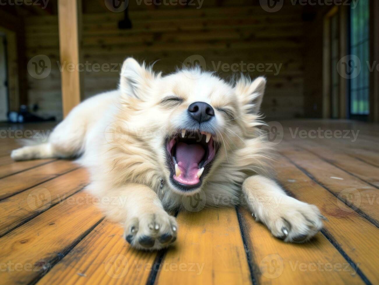 Content dog enjoying in the living room floor AI Generative photo