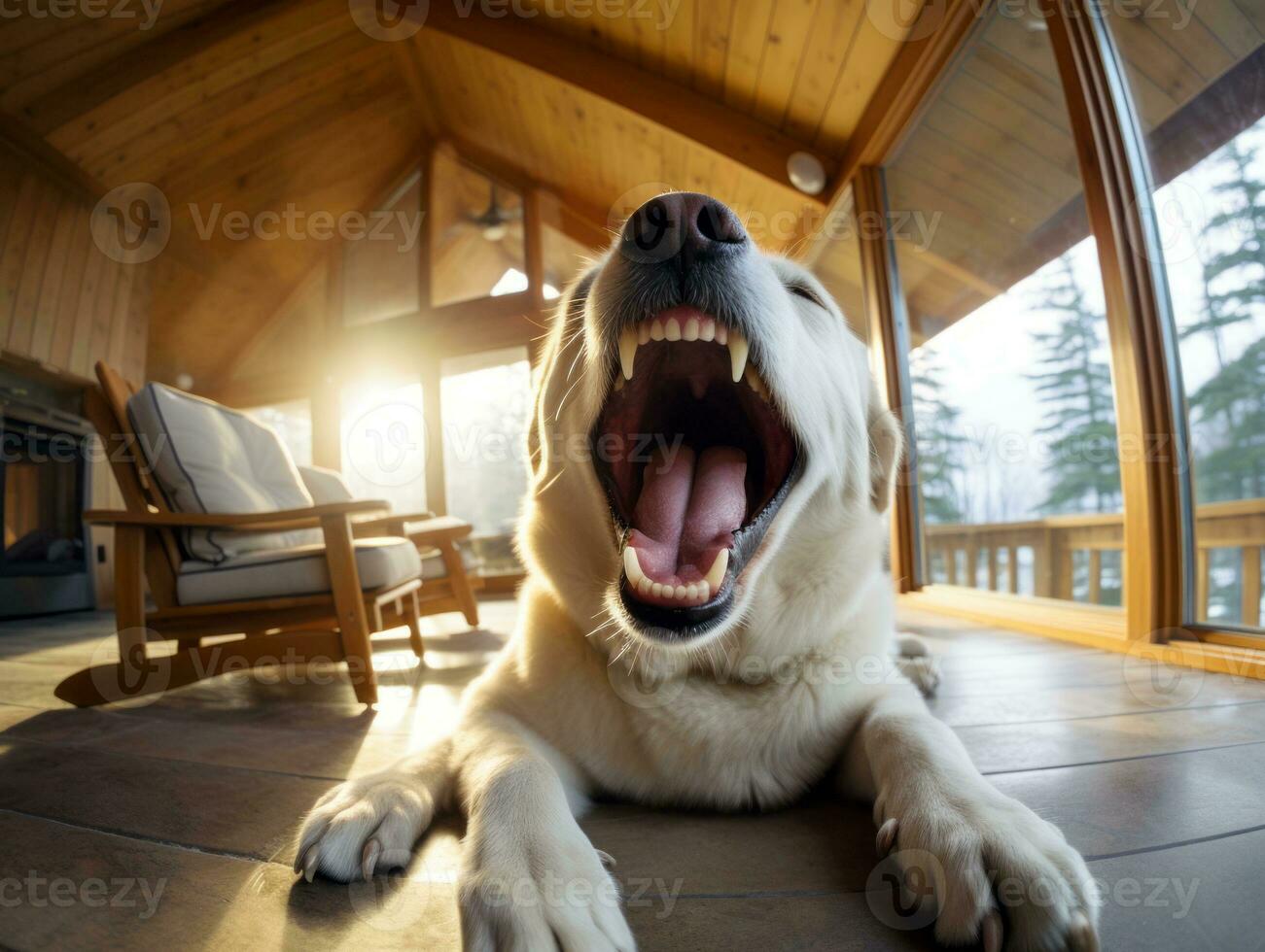 Content dog enjoying in the living room floor AI Generative photo