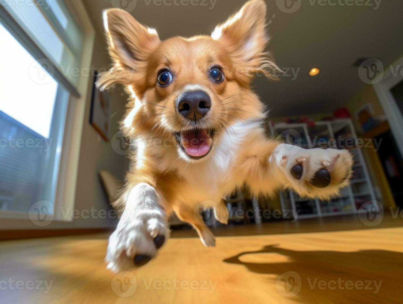 Content dog enjoying in the living room floor AI Generative photo