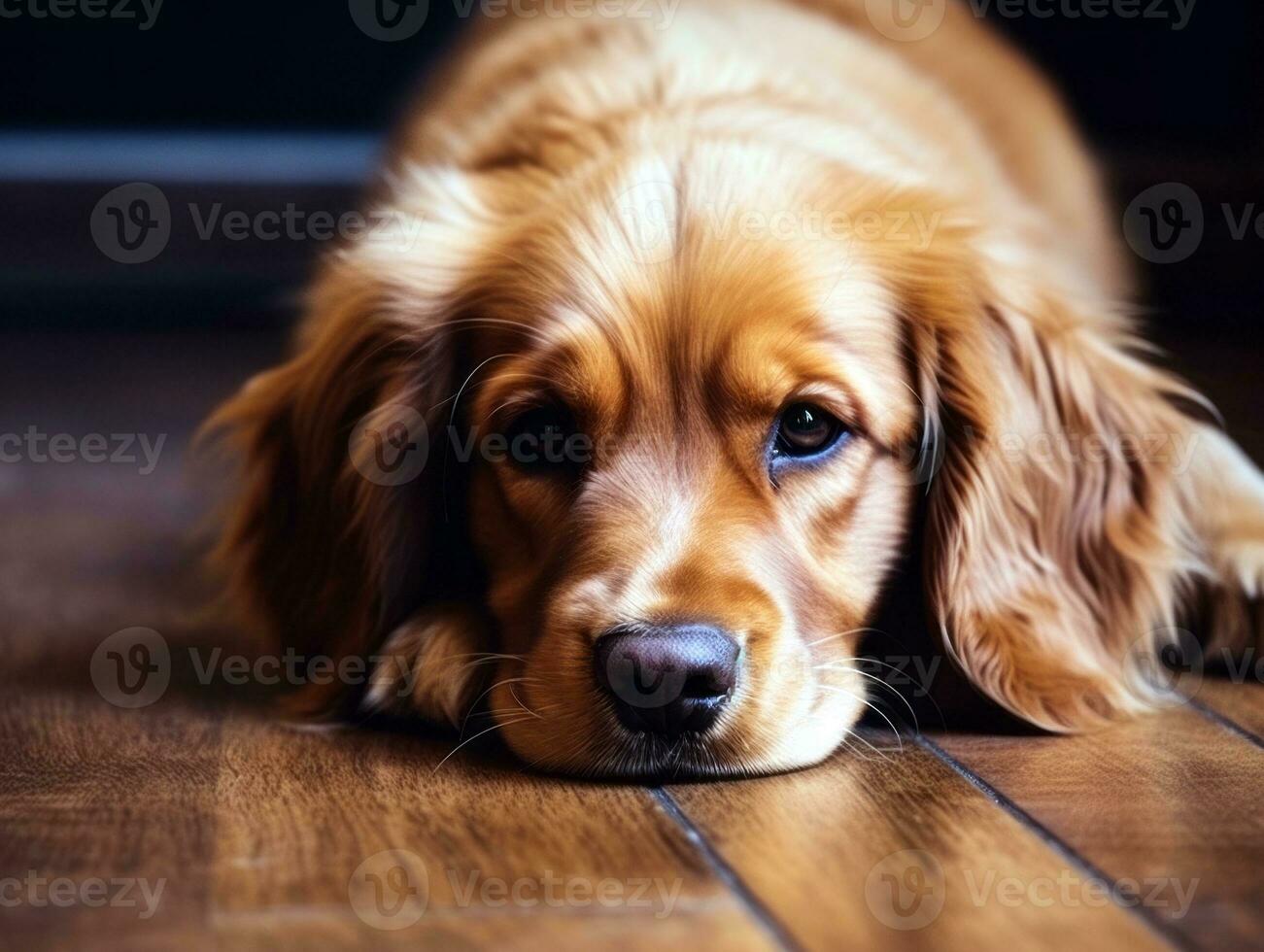 Content dog enjoying in the living room floor AI Generative photo