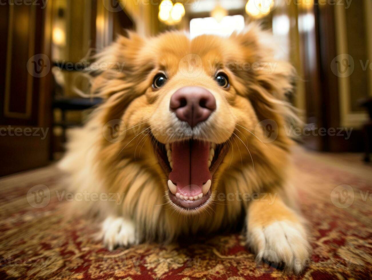 Content dog enjoying in the living room floor AI Generative photo