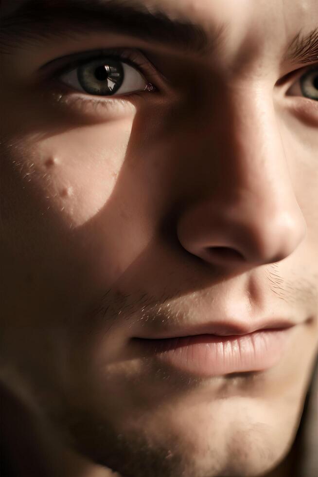 Natural studio Portrait of a European man, close-up, soft light, ai generated art photo