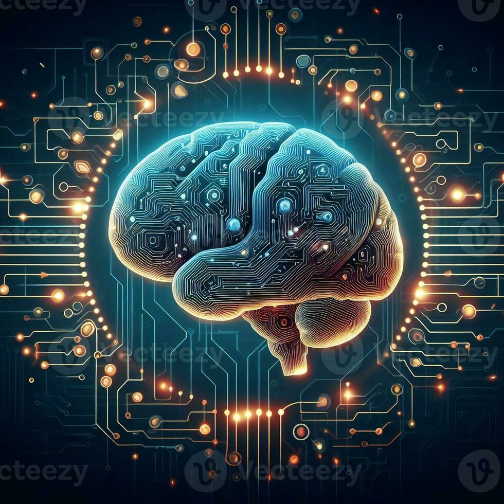 Futuristic Brain Circuit Design with Circuit Board and Wires ai generative photo