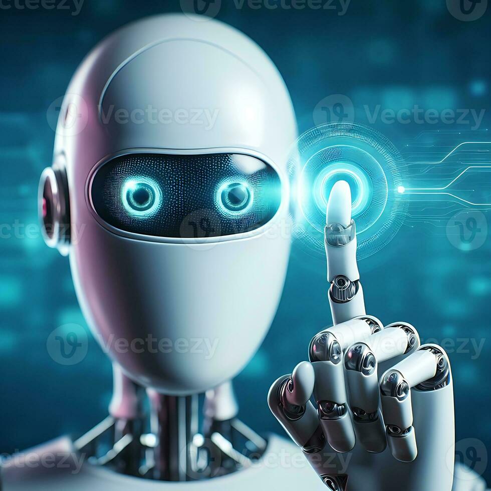 AI artistry with robots finger near the eye in design ai generative photo