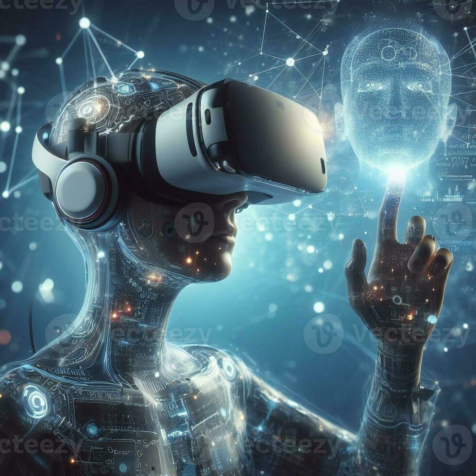 Futuristic design of smart learning with v r headset ai ai generative photo