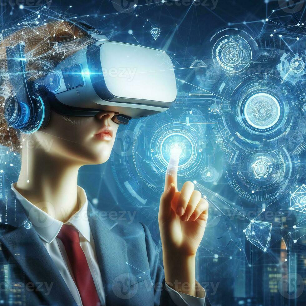 Futuristic design of smart learning with v r headset ai ai generative photo