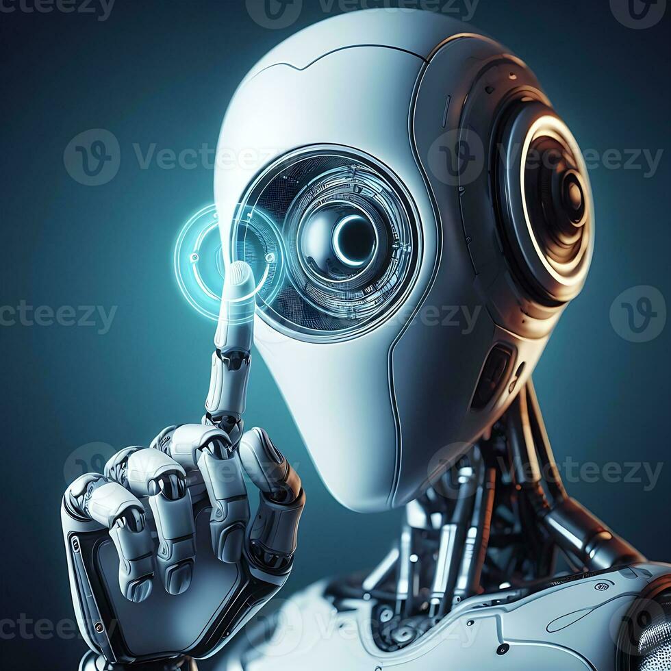 AI artistry with robots finger near the eye in design ai generative photo