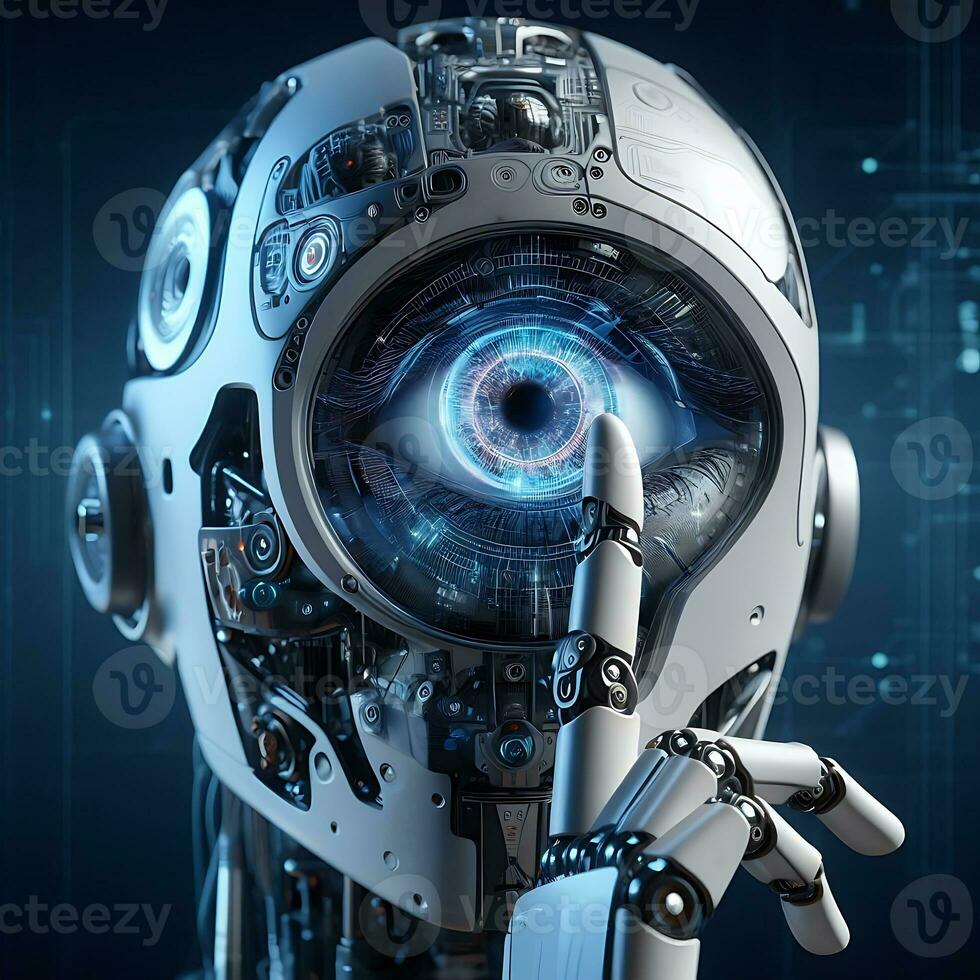 Robots sensory interaction AI with holds a hand near the eye ai generative photo