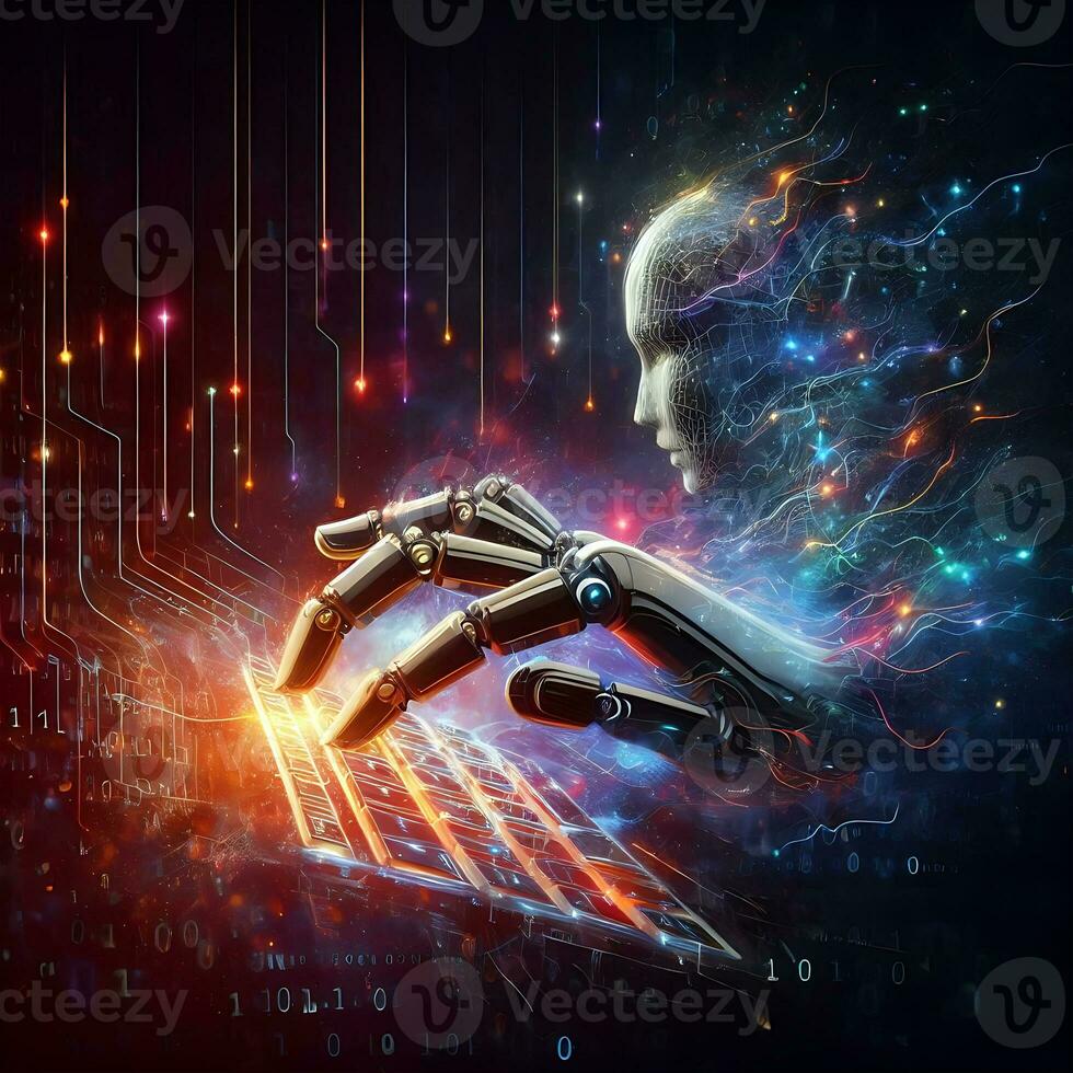 Digital ingenuity with art of Intelligent typing by robots ai generative photo
