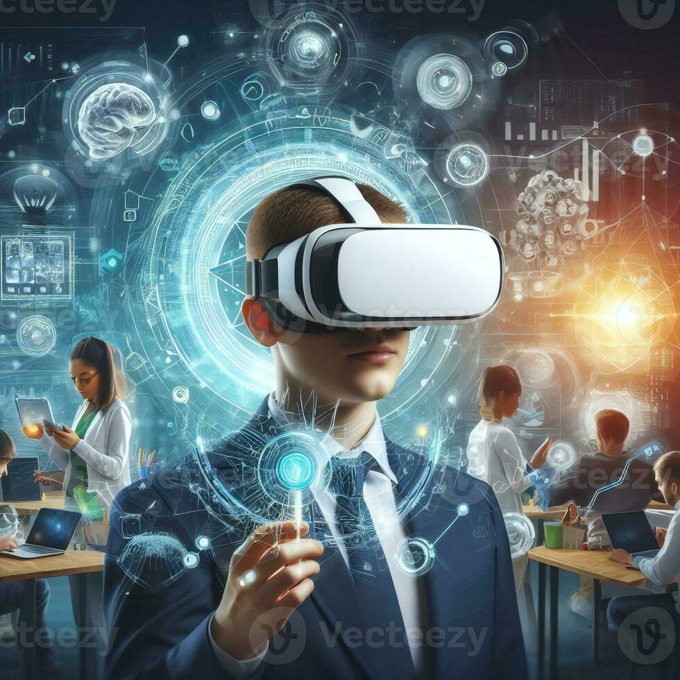 Future Learn Fusion with Virtual Reality and AI in Educational technologies ai generative photo