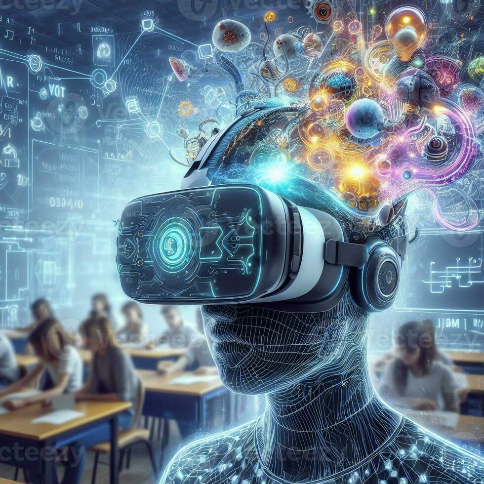 Future Learn Fusion with Virtual Reality and AI in Educational technologies ai generative photo