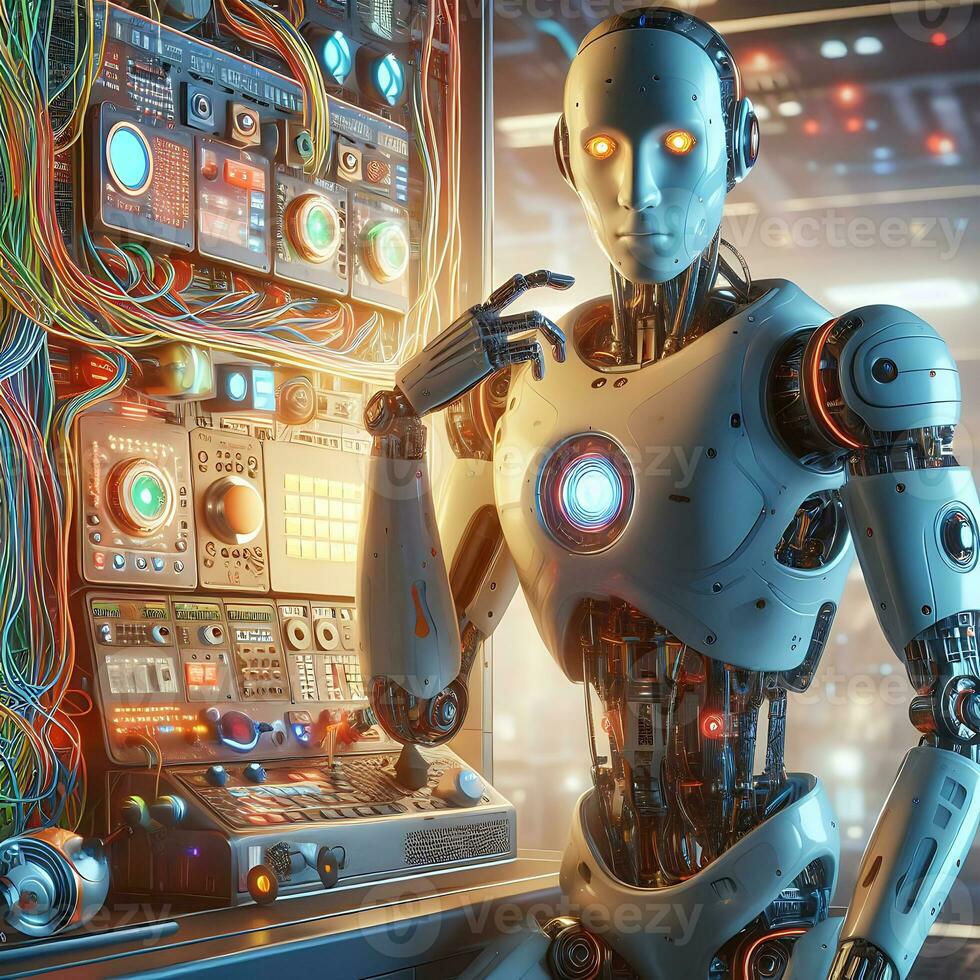Ai robots working for developing artificial intelligence technology ai generative photo
