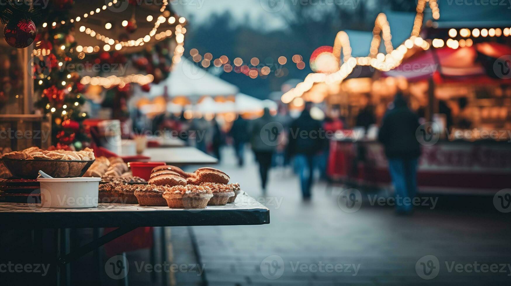 generativo ai, Navidad justa borroso fondo, invierno calle mercado en Europa foto