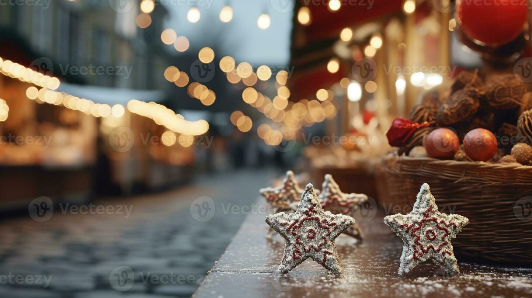 generativo ai, Navidad justa borroso fondo, invierno calle mercado en Europa foto