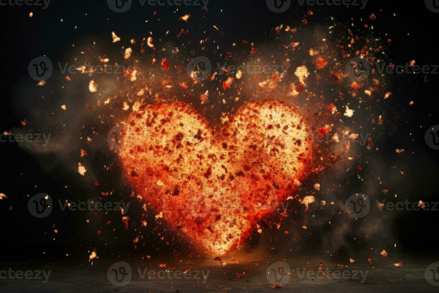 Flaming heart on an abstract background. Generative AI photo