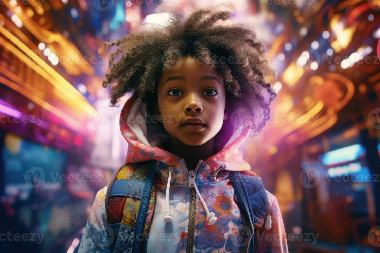 Portrait of african american girl on bright background. Generative AI photo