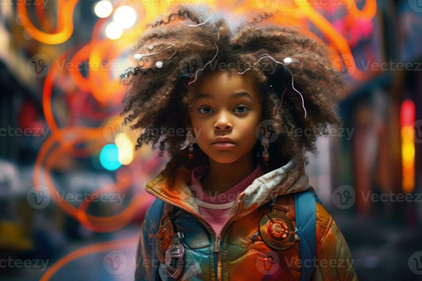 Portrait of african american girl on bright background. Generative AI photo