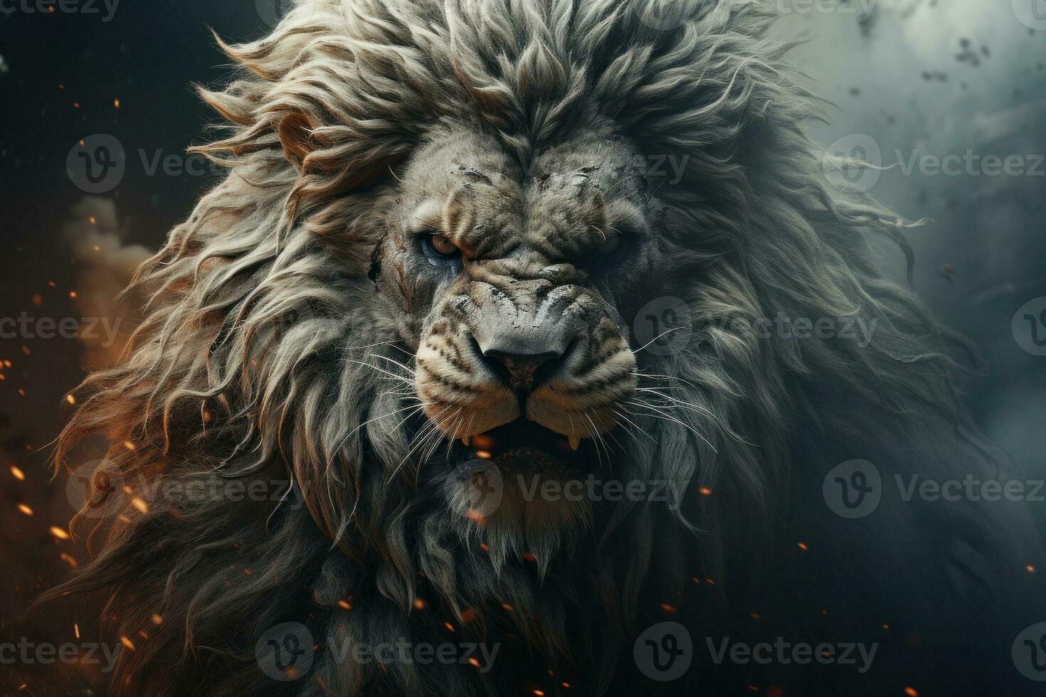 Close up portrait of aggressive lion. Generative AI photo