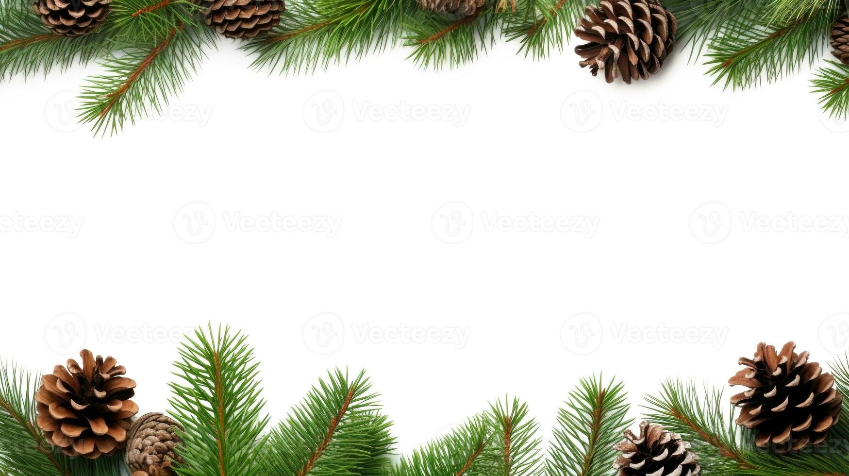 Christmas border frame with fir tree branches. Generative AI photo