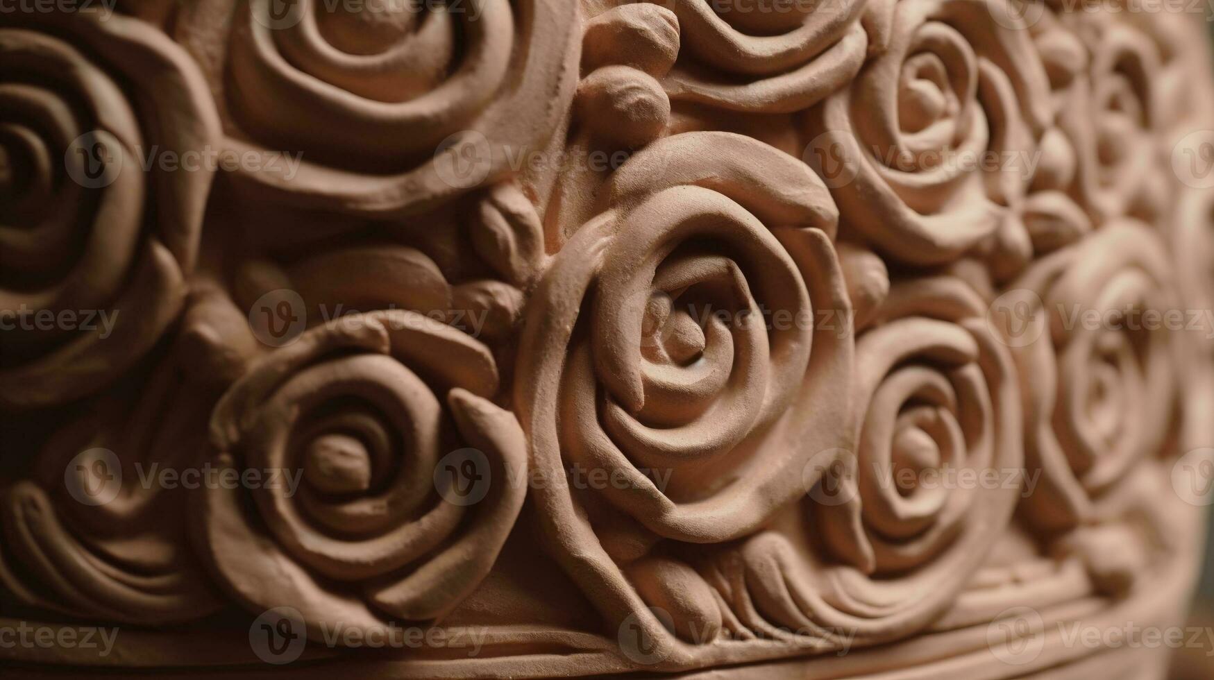 Generative AI, antique sculpture flowers made of clay, muted neutral colors, 3d style ceramic statue photo