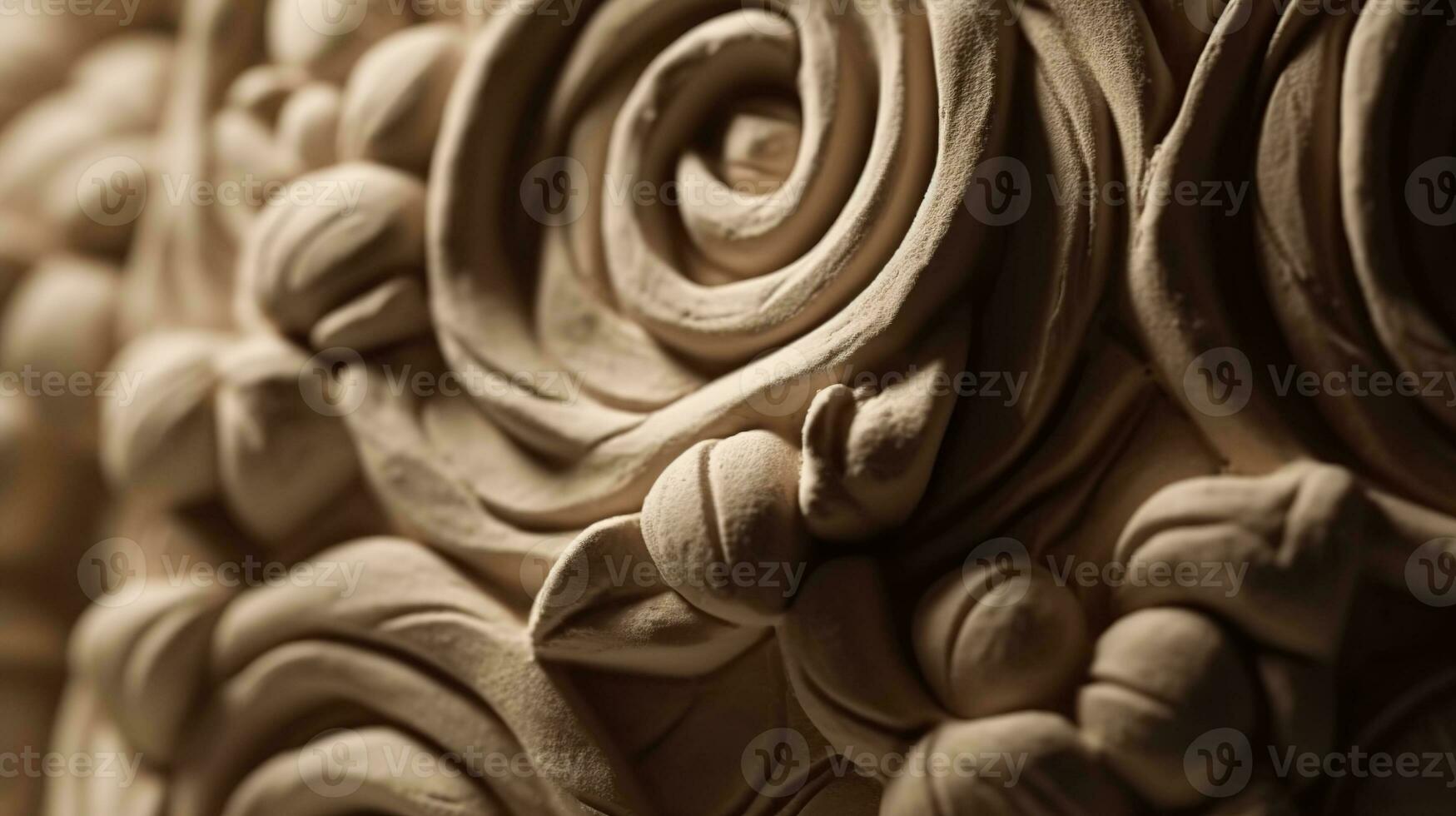 Generative AI, antique sculpture flowers made of clay, muted neutral colors, 3d style ceramic statue photo