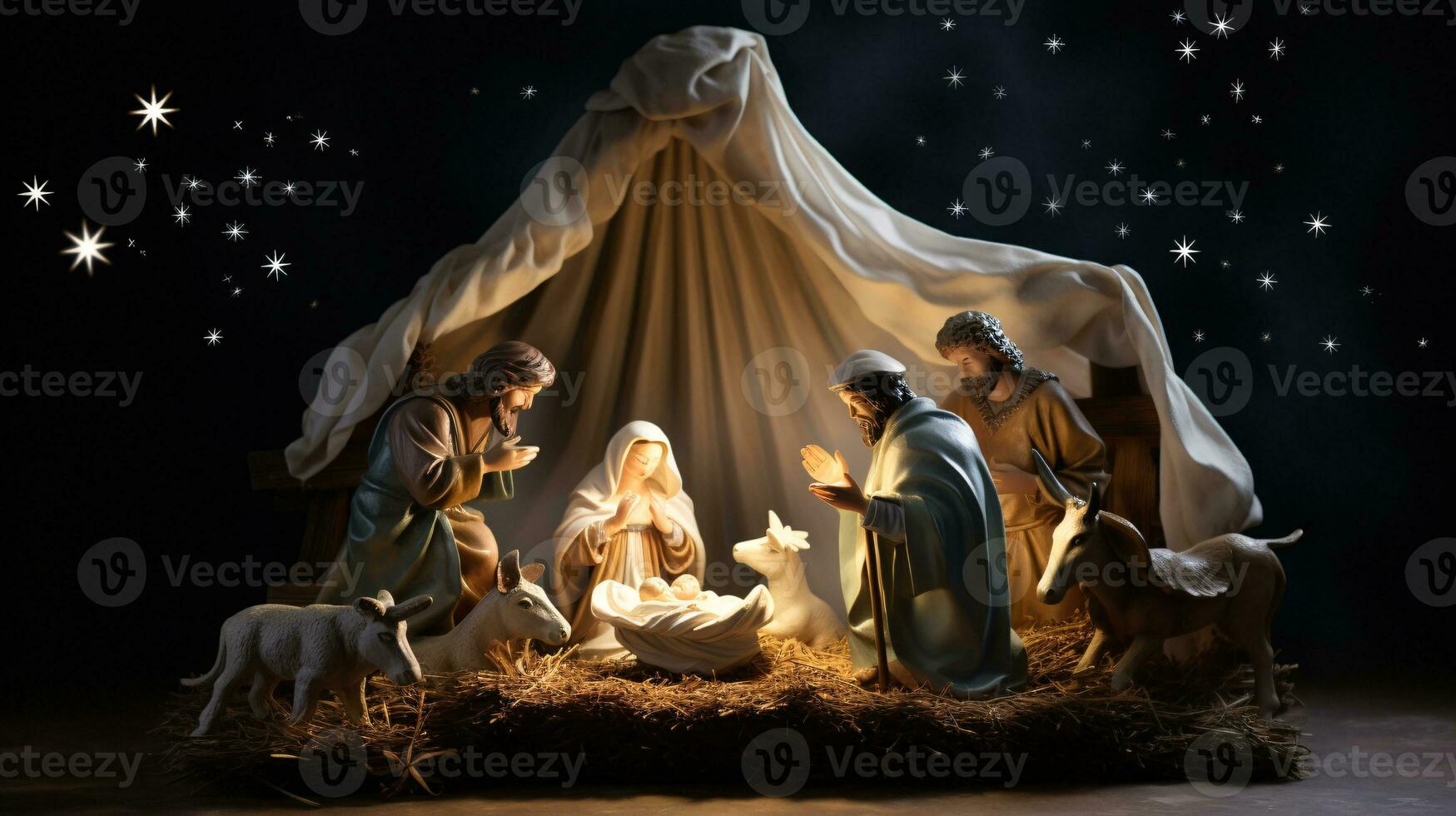 ai generative  Christmas starlit Nativity scene diorama portraying the story of Jesuses' birth photo