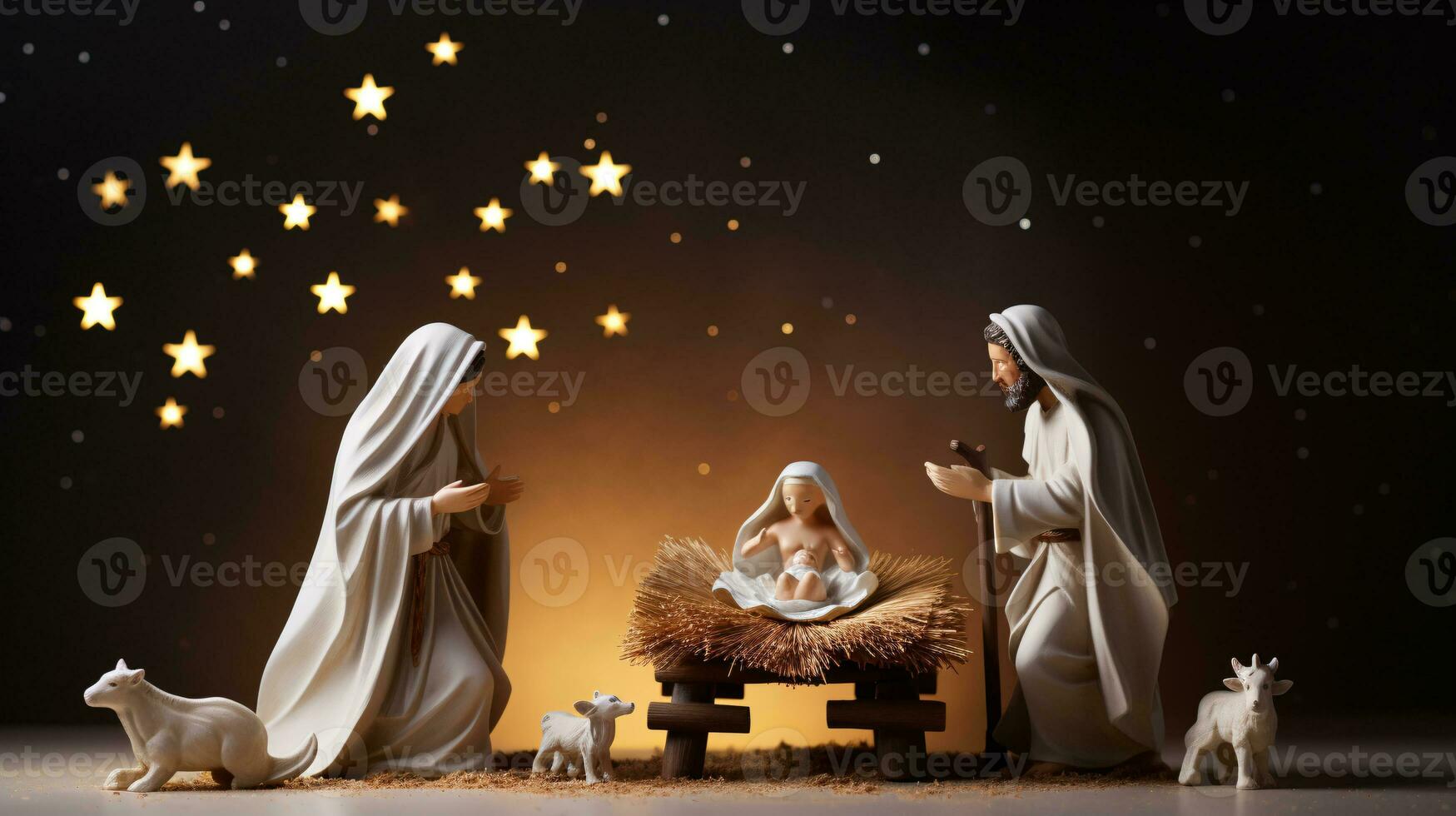 ai generative  Christmas starlit Nativity scene diorama portraying the story of Jesuses' birth photo