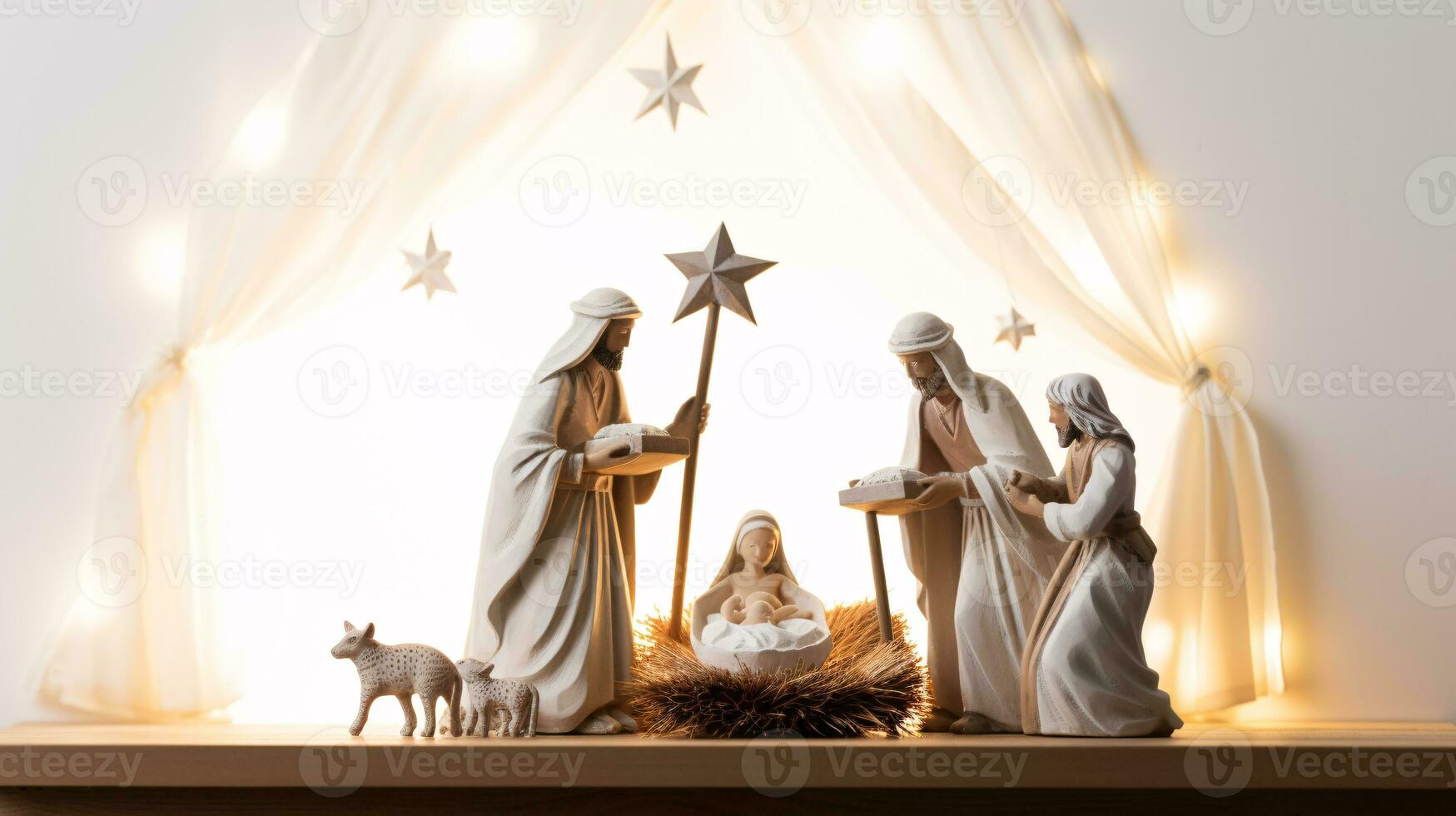 ai generativo Navidad iluminado por las estrellas natividad escena diorama retratar el historia de Jesús nacimiento foto