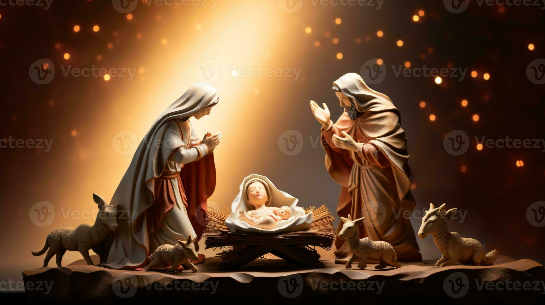 ai generative  Christmas starlit Nativity scene diorama portraying the story of Jesuses' birth photo