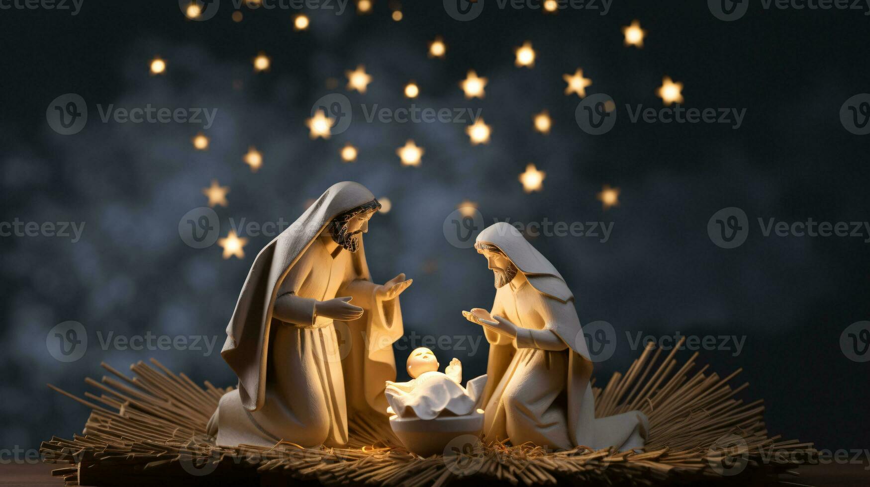 ai generative  Christmas starlit Nativity scene diorama portraying the story of Jesuses' birth photo