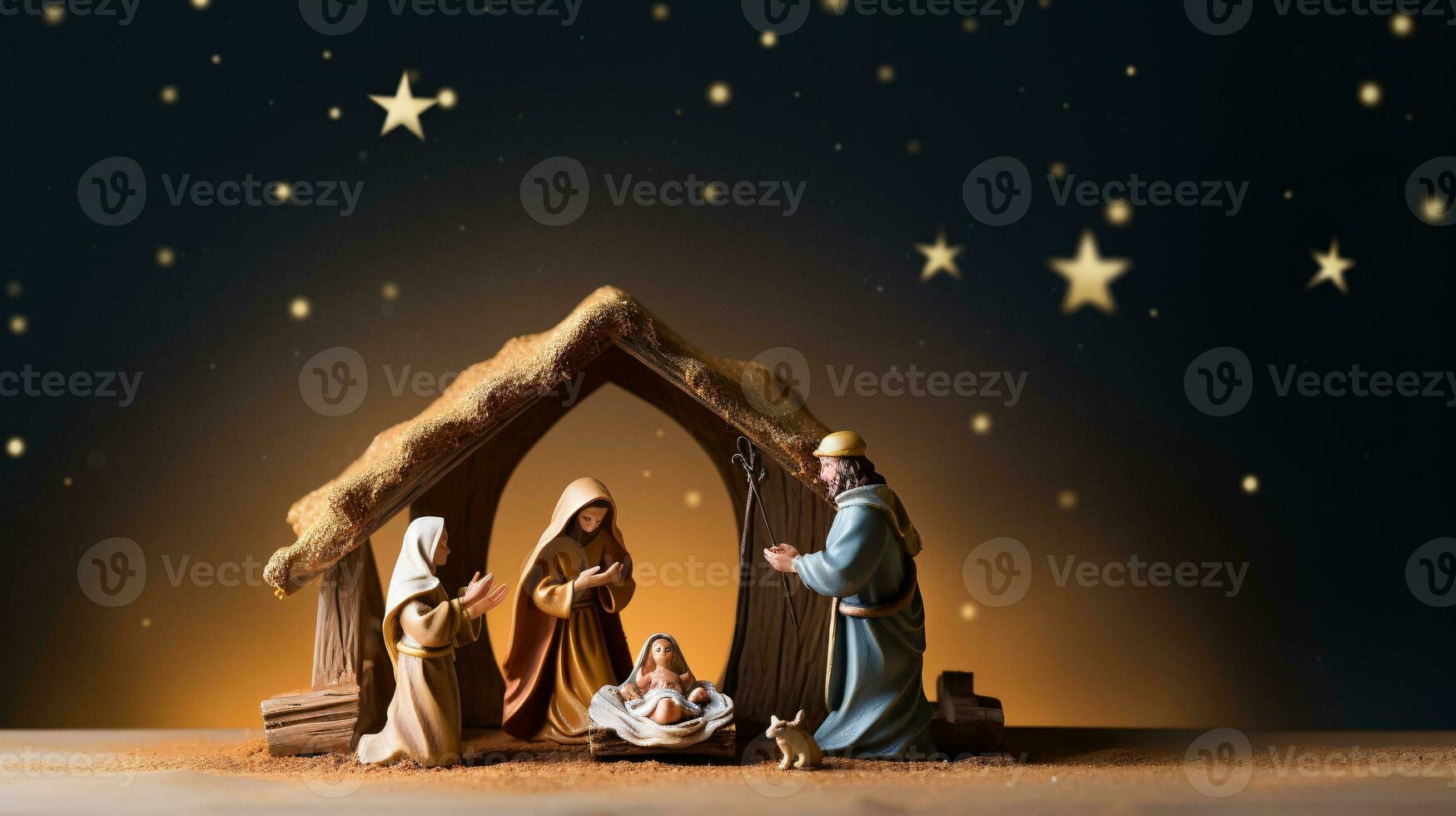 ai generative  Christmas starlit Nativity scene diorama portraying the story of Jesuses' birth photo