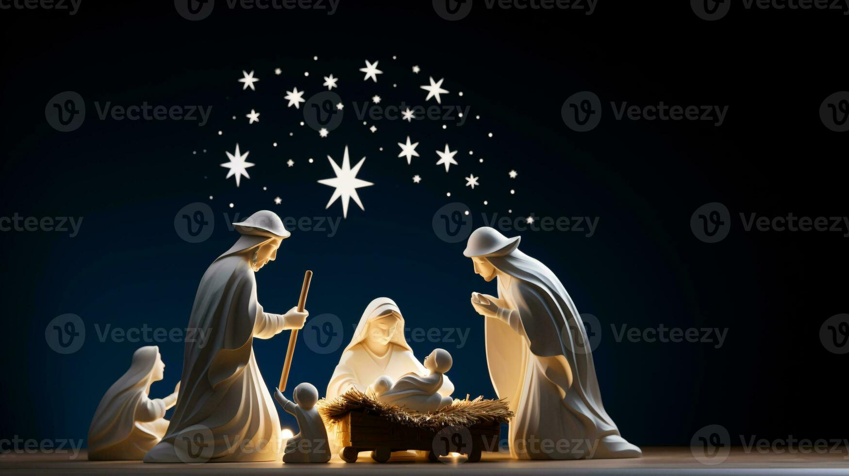 ai generative  Christmas starlit Nativity scene diorama portraying the story of Jesuses' birth photo