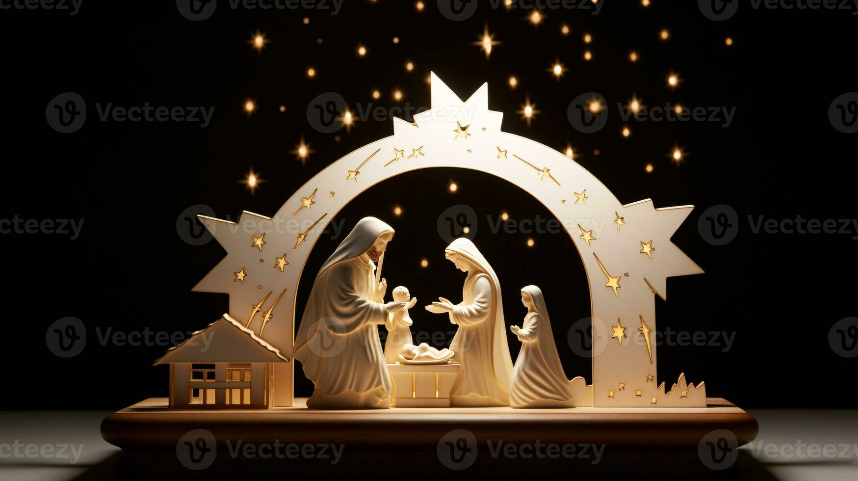 ai generativo Navidad iluminado por las estrellas natividad escena diorama retratar el historia de Jesús nacimiento foto